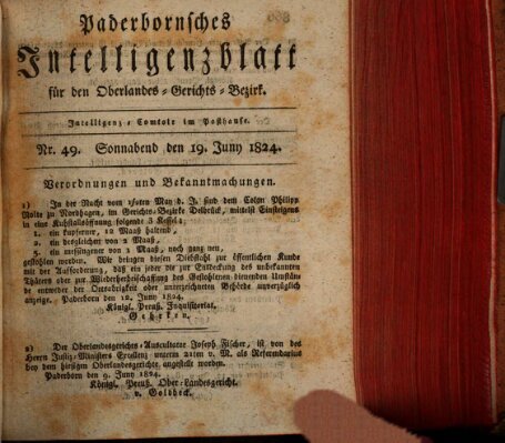 Paderbornsches Intelligenzblatt Samstag 19. Juni 1824