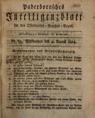 Paderbornsches Intelligenzblatt Mittwoch 4. August 1824