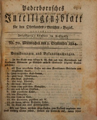 Paderbornsches Intelligenzblatt Mittwoch 1. September 1824