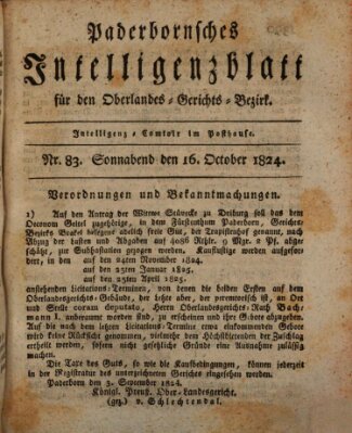 Paderbornsches Intelligenzblatt Samstag 16. Oktober 1824
