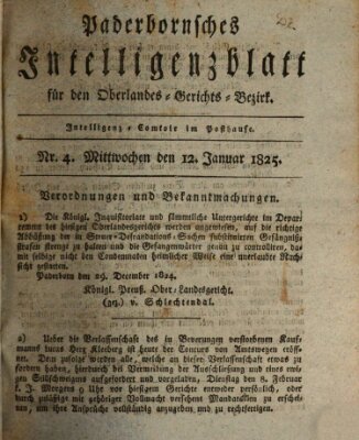 Paderbornsches Intelligenzblatt Mittwoch 12. Januar 1825