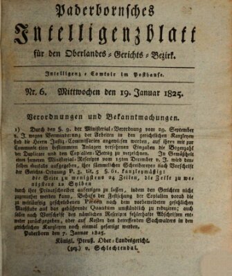 Paderbornsches Intelligenzblatt Mittwoch 19. Januar 1825