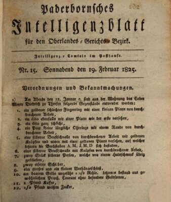 Paderbornsches Intelligenzblatt Samstag 19. Februar 1825