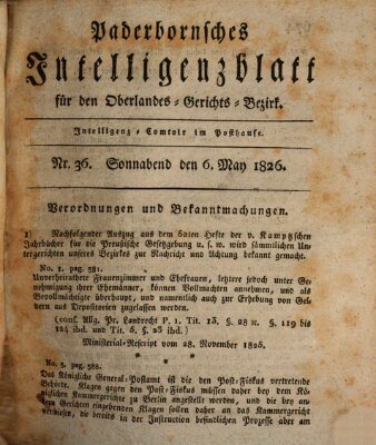 Paderbornsches Intelligenzblatt Samstag 6. Mai 1826