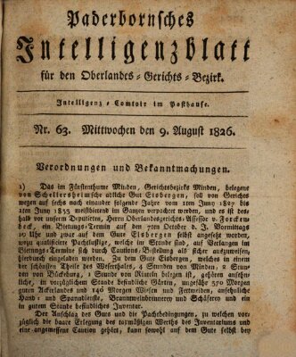 Paderbornsches Intelligenzblatt Mittwoch 9. August 1826