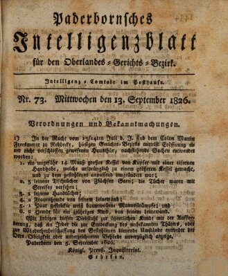 Paderbornsches Intelligenzblatt Mittwoch 13. September 1826