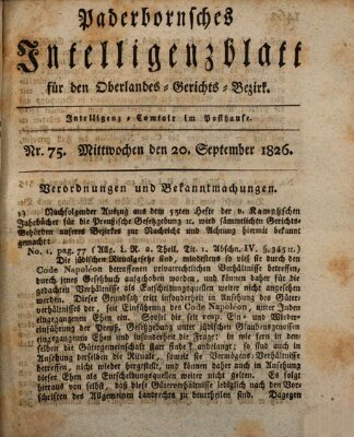 Paderbornsches Intelligenzblatt Mittwoch 20. September 1826