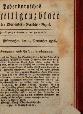 Paderbornsches Intelligenzblatt Mittwoch 1. November 1826