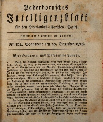 Paderbornsches Intelligenzblatt Samstag 30. Dezember 1826