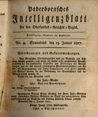 Paderbornsches Intelligenzblatt Samstag 13. Januar 1827