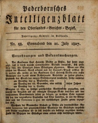 Paderbornsches Intelligenzblatt Samstag 21. Juli 1827