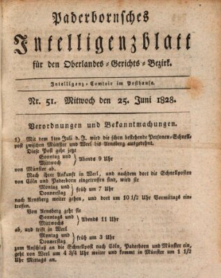 Paderbornsches Intelligenzblatt Mittwoch 25. Juni 1828