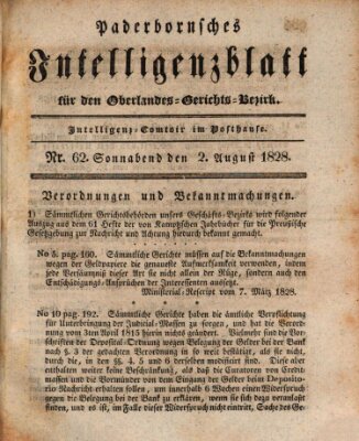 Paderbornsches Intelligenzblatt Samstag 2. August 1828