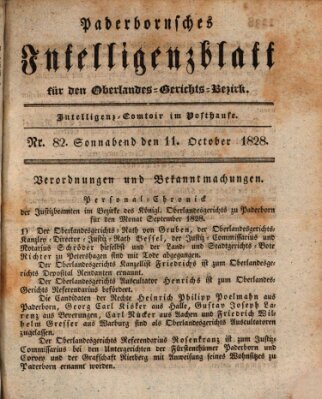 Paderbornsches Intelligenzblatt Samstag 11. Oktober 1828