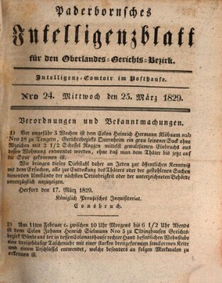 Paderbornsches Intelligenzblatt Mittwoch 25. März 1829