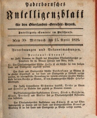 Paderbornsches Intelligenzblatt Mittwoch 15. April 1829