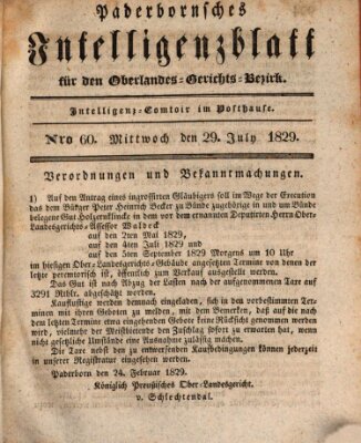 Paderbornsches Intelligenzblatt Mittwoch 29. Juli 1829
