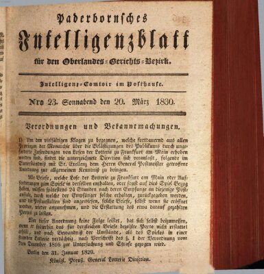 Paderbornsches Intelligenzblatt Samstag 20. März 1830