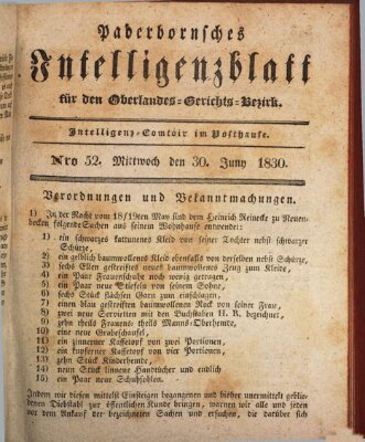 Paderbornsches Intelligenzblatt Mittwoch 30. Juni 1830