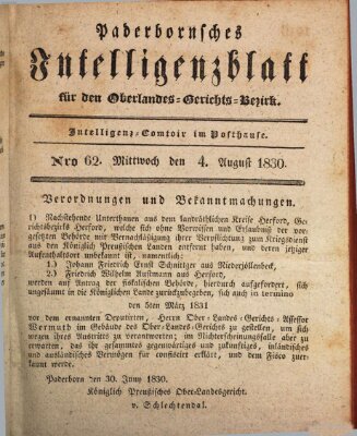 Paderbornsches Intelligenzblatt Mittwoch 4. August 1830