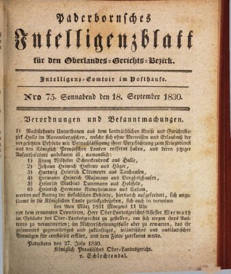 Paderbornsches Intelligenzblatt Samstag 18. September 1830