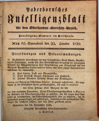 Paderbornsches Intelligenzblatt Samstag 23. Oktober 1830