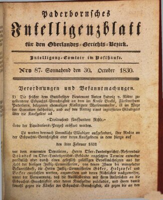 Paderbornsches Intelligenzblatt Samstag 30. Oktober 1830
