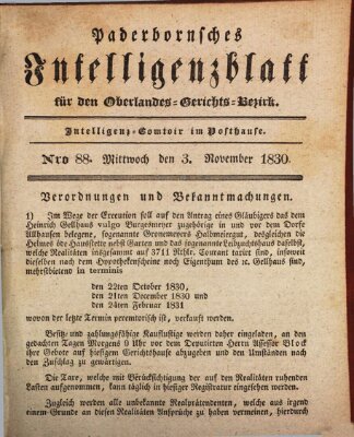 Paderbornsches Intelligenzblatt Mittwoch 3. November 1830