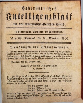 Paderbornsches Intelligenzblatt Samstag 6. November 1830