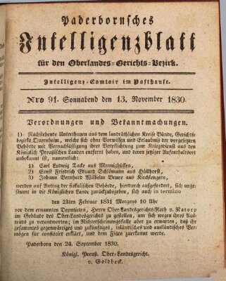 Paderbornsches Intelligenzblatt Samstag 13. November 1830