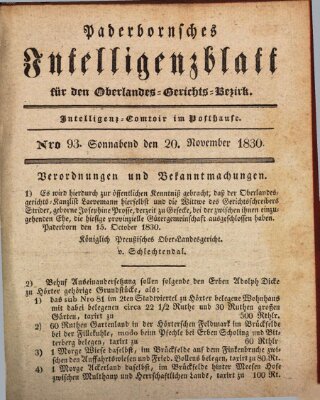 Paderbornsches Intelligenzblatt Samstag 20. November 1830