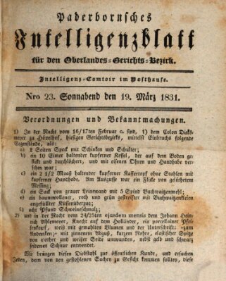 Paderbornsches Intelligenzblatt Samstag 19. März 1831