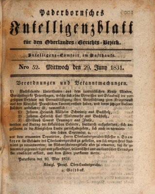 Paderbornsches Intelligenzblatt Mittwoch 29. Juni 1831