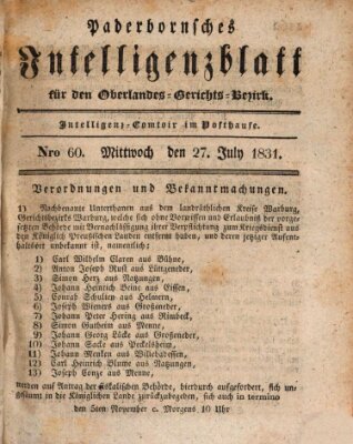 Paderbornsches Intelligenzblatt Mittwoch 27. Juli 1831