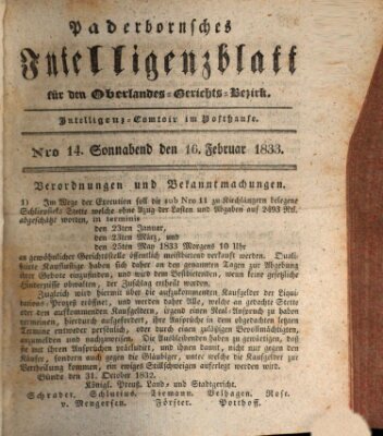 Paderbornsches Intelligenzblatt Samstag 16. Februar 1833