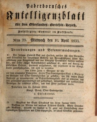 Paderbornsches Intelligenzblatt Mittwoch 10. April 1833
