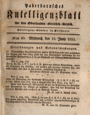 Paderbornsches Intelligenzblatt Mittwoch 19. Juni 1833