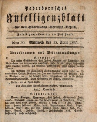 Paderbornsches Intelligenzblatt Mittwoch 15. April 1835