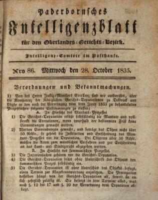 Paderbornsches Intelligenzblatt Mittwoch 28. Oktober 1835