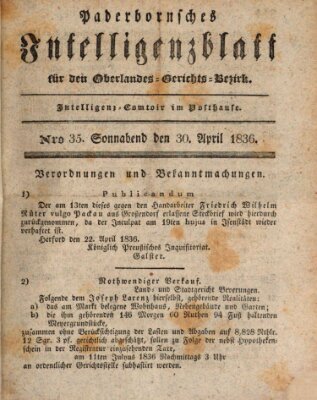 Paderbornsches Intelligenzblatt Samstag 30. April 1836