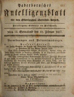 Paderbornsches Intelligenzblatt Samstag 18. Februar 1837