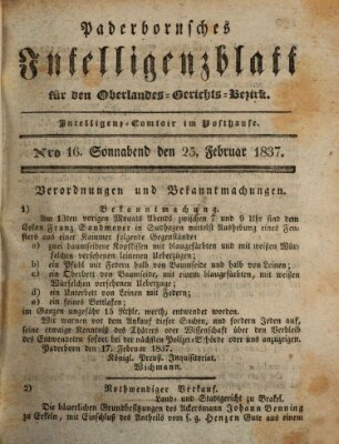 Paderbornsches Intelligenzblatt Samstag 25. Februar 1837