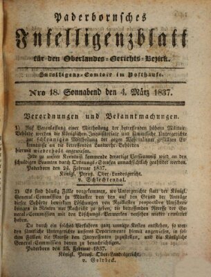 Paderbornsches Intelligenzblatt Samstag 4. März 1837