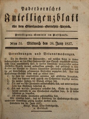 Paderbornsches Intelligenzblatt Mittwoch 28. Juni 1837