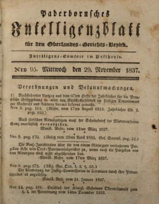 Paderbornsches Intelligenzblatt Mittwoch 29. November 1837