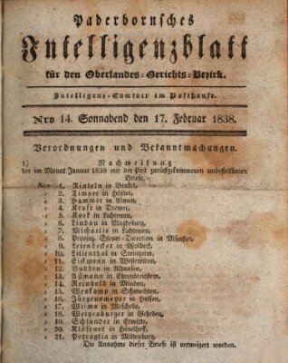 Paderbornsches Intelligenzblatt Samstag 17. Februar 1838