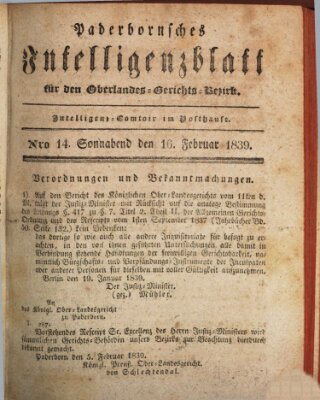 Paderbornsches Intelligenzblatt Samstag 16. Februar 1839