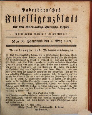 Paderbornsches Intelligenzblatt Samstag 4. Mai 1839