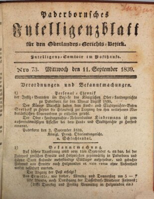 Paderbornsches Intelligenzblatt Mittwoch 11. September 1839