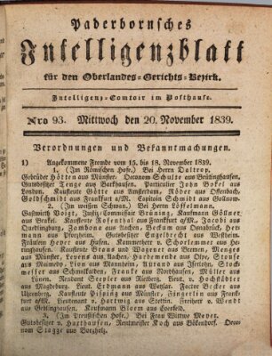 Paderbornsches Intelligenzblatt Mittwoch 20. November 1839